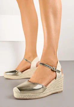 Złote Sandały w Stylu Espadryli na Koturnie z Plecionki Nilisine