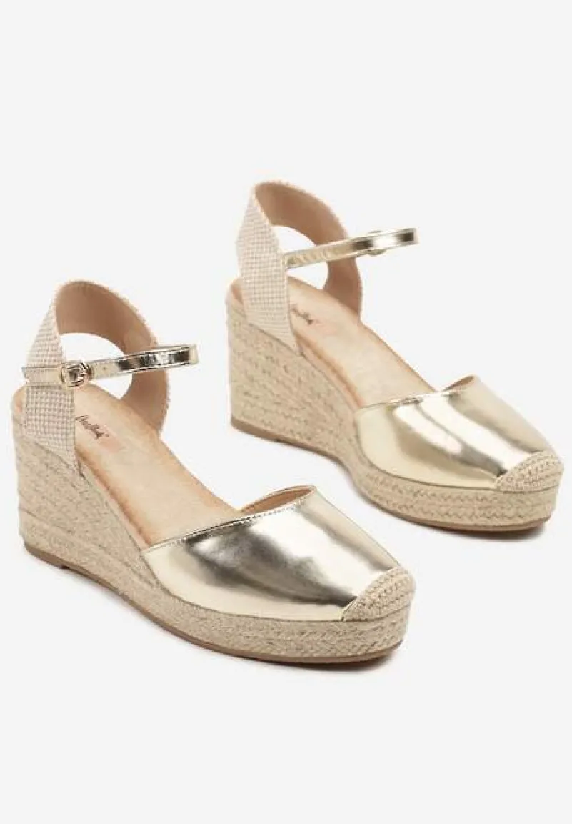 Złote Sandały w Stylu Espadryli na Koturnie z Plecionki Nilisine