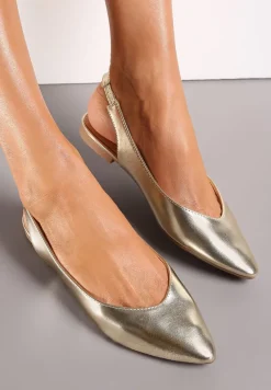 Złote Sandały z Odkrytą Piętą i Noskiem Typu Migdałek Nemegoria