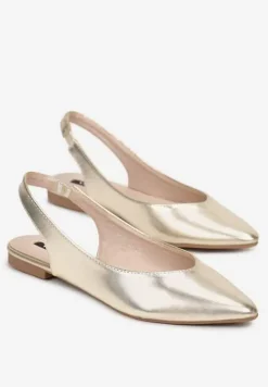 Złote Sandały z Odkrytą Piętą i Noskiem Typu Migdałek Nemegoria