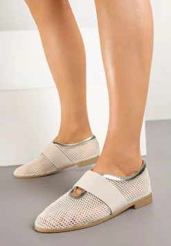 Złote Siateczkowe Balerinki Ozdobione Elastycznym Paskiem Selesi