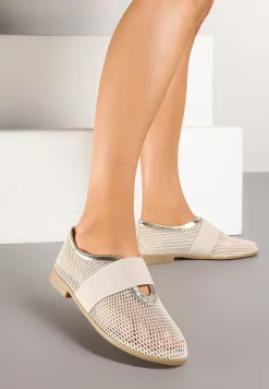 Złote Siateczkowe Balerinki Ozdobione Elastycznym Paskiem Selesi