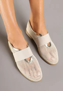 Złote Siateczkowe Balerinki Ozdobione Elastycznym Paskiem Selesi