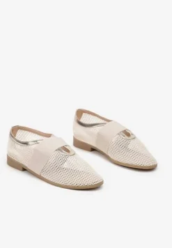 Złote Siateczkowe Balerinki Ozdobione Elastycznym Paskiem Selesi