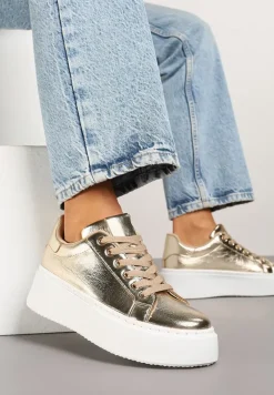 Złote Sneakersy na Grubej Podeszwie Cernanda