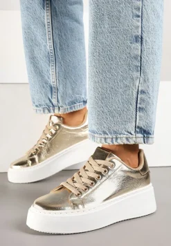 Złote Sneakersy na Grubej Podeszwie Cernanda