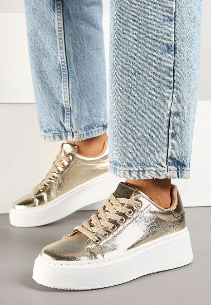 Złote Sneakersy na Grubej Podeszwie Cernanda