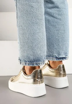 Złote Sneakersy na Grubej Podeszwie Cernanda