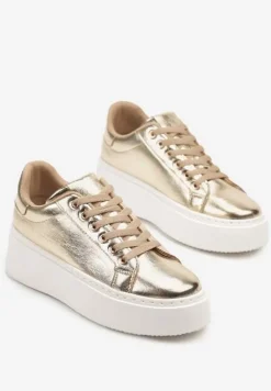 Złote Sneakersy na Grubej Podeszwie Cernanda