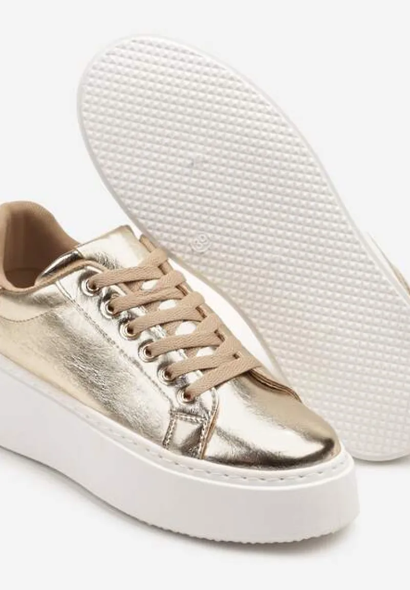 Złote Sneakersy na Grubej Podeszwie Cernanda