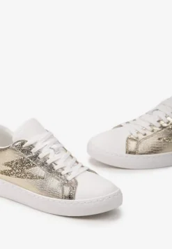 Złote Sneakersy z Brokatem i Przeszyciami Abigadia