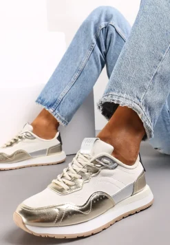 Złote Sneakersy Zdobione Wstawkami z Imitacji Skóry Fayela