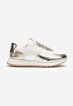 Złote Sneakersy Zdobione Wstawkami z Imitacji Skóry Fayela