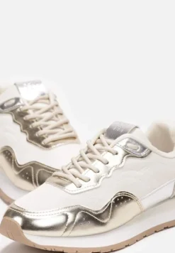 Złote Sneakersy Zdobione Wstawkami z Imitacji Skóry Fayela