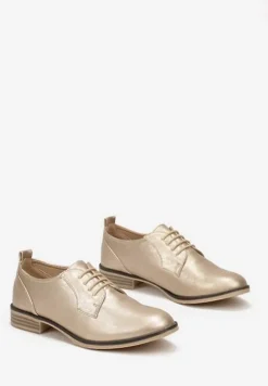 Złote Sznurowane Półbuty na Płaskim Obcasie Tarlimi