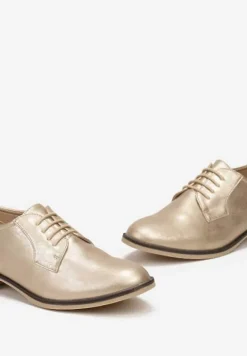 Złote Sznurowane Półbuty na Płaskim Obcasie Tarlimi