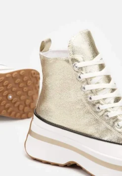 Złote Sznurowane Trampki za Kostkę na Platformie Ealsevia