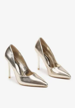 Złote Szpilki o Eleganckim Fasonie ze Szpiczastym Noskiem Eleaphina