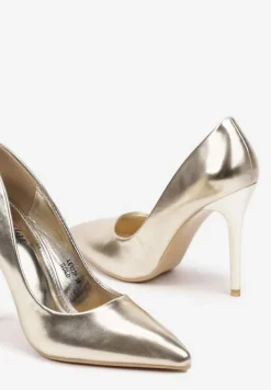 Złote Szpilki o Eleganckim Fasonie ze Szpiczastym Noskiem Eleaphina