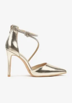 Złote Szpilki Ozdobione Paskiem z Cyrkonii i Suwakiem Quenevia