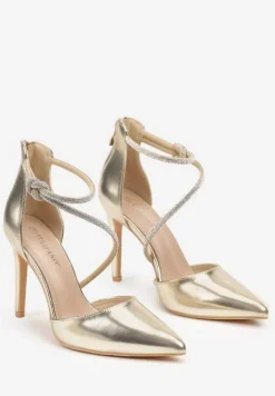 Złote Szpilki Ozdobione Paskiem z Cyrkonii i Suwakiem Quenevia