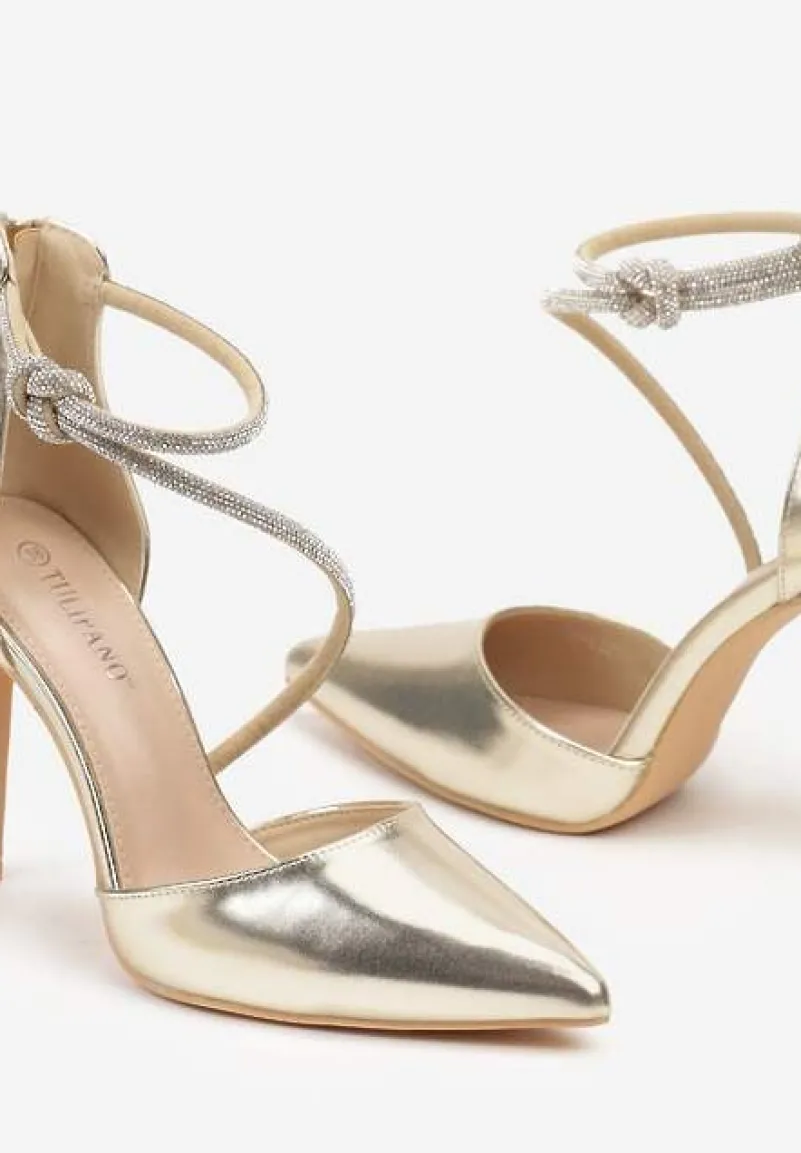 Złote Szpilki Ozdobione Paskiem z Cyrkonii i Suwakiem Quenevia