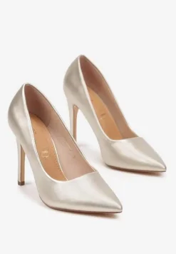 Złote Szpilki Vices w Klasycznym Stylu z Wkładką ze Skóry Naturalnej Innaris