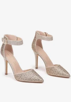 Złote Szpilki Vices z Drobnymi Cyrkoniami i Skórzaną Wkładką Vortinia