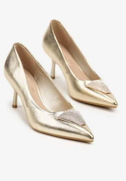 Złote Szpilki Vices Zdobione Aplikacją z Cyrkoniami Niravine