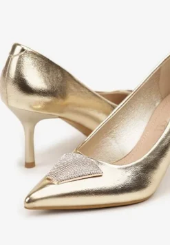 Złote Szpilki Vices Zdobione Aplikacją z Cyrkoniami Niravine