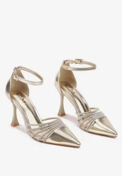 Złote Szpilki w Eleganckim Stylu z Cyrkoniowymi Paskami Erisorae