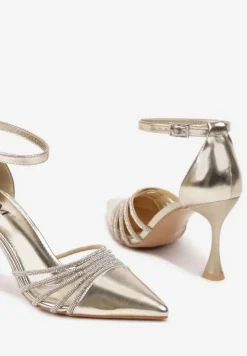 Złote Szpilki w Eleganckim Stylu z Cyrkoniowymi Paskami Erisorae