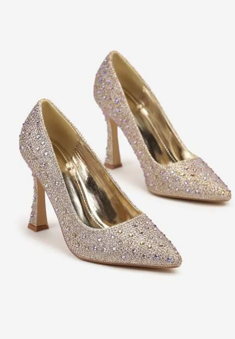 Złote Szpilki w Klasycznym Stylu Ozdobione Cyrkoniami Brokatem Rivashea