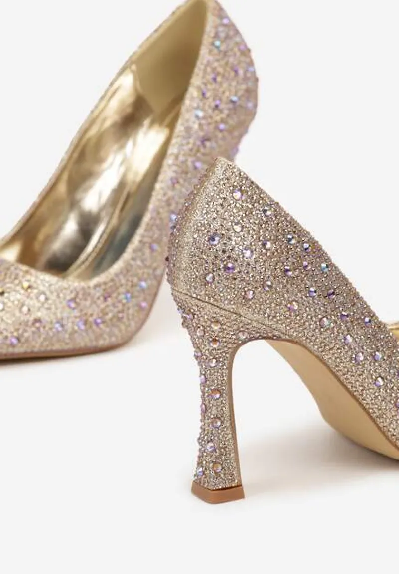 Złote Szpilki w Klasycznym Stylu Ozdobione Cyrkoniami Brokatem Rivashea