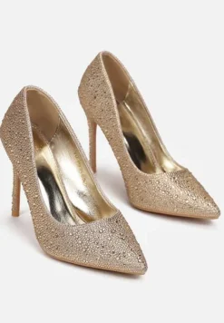 Złote Szpilki z Brokatem i Cyrkoniami Monaique