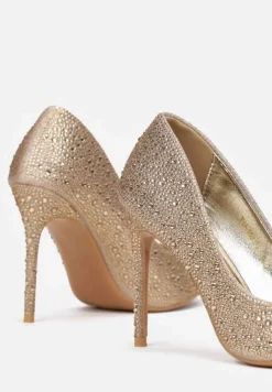 Złote Szpilki z Brokatem i Cyrkoniami Monaique