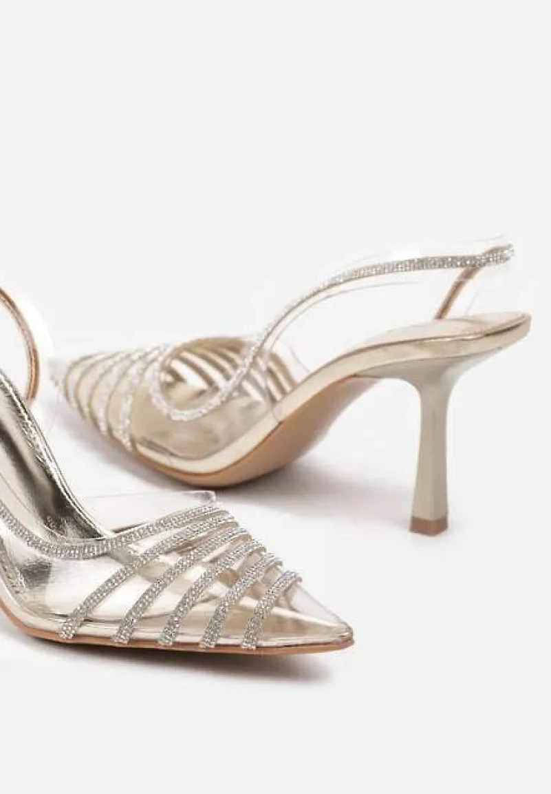 Złote Szpilki z Transparentnym Noskiem z Cyrkoniami Arrsela