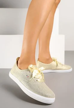Złote Tenisówki Brokatowe z Ozdobnymi Sznurowadłami Palmena