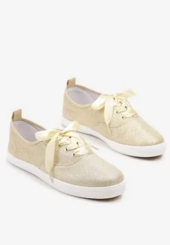 Złote Tenisówki Brokatowe z Ozdobnymi Sznurowadłami Palmena