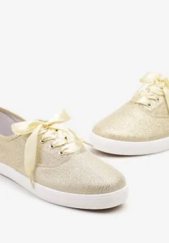 Złote Tenisówki Brokatowe z Ozdobnymi Sznurowadłami Palmena