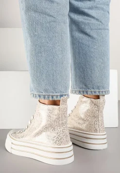 Złote Trampki Metaliczne za Kostkę na Platformie Tertewis