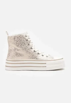 Złote Trampki Metaliczne za Kostkę na Platformie Tertewis