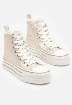 Złote Trampki Metaliczne za Kostkę na Platformie Tertewis