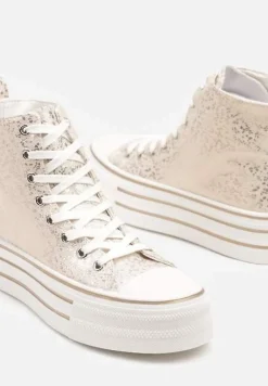 Złote Trampki Metaliczne za Kostkę na Platformie Tertewis