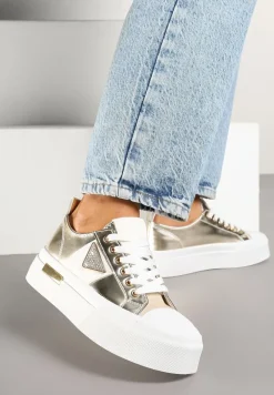 Złote Trampki na Grubej Podeszwie z Cyrkoniową Naszywką Penirea