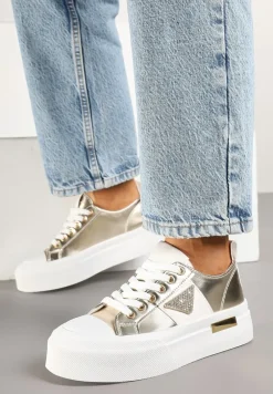 Złote Trampki na Grubej Podeszwie z Cyrkoniową Naszywką Penirea