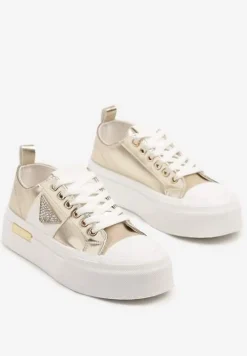 Złote Trampki na Grubej Podeszwie z Cyrkoniową Naszywką Penirea