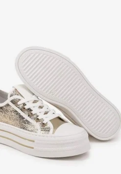 Złote Trampki na Niskiej Platformie Ozdobione Cyrkoniami Felelith