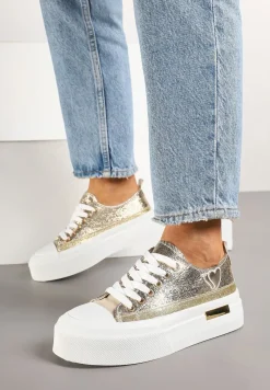 Złote Trampki na Platformie z Metalicznymi Sercami Florvila