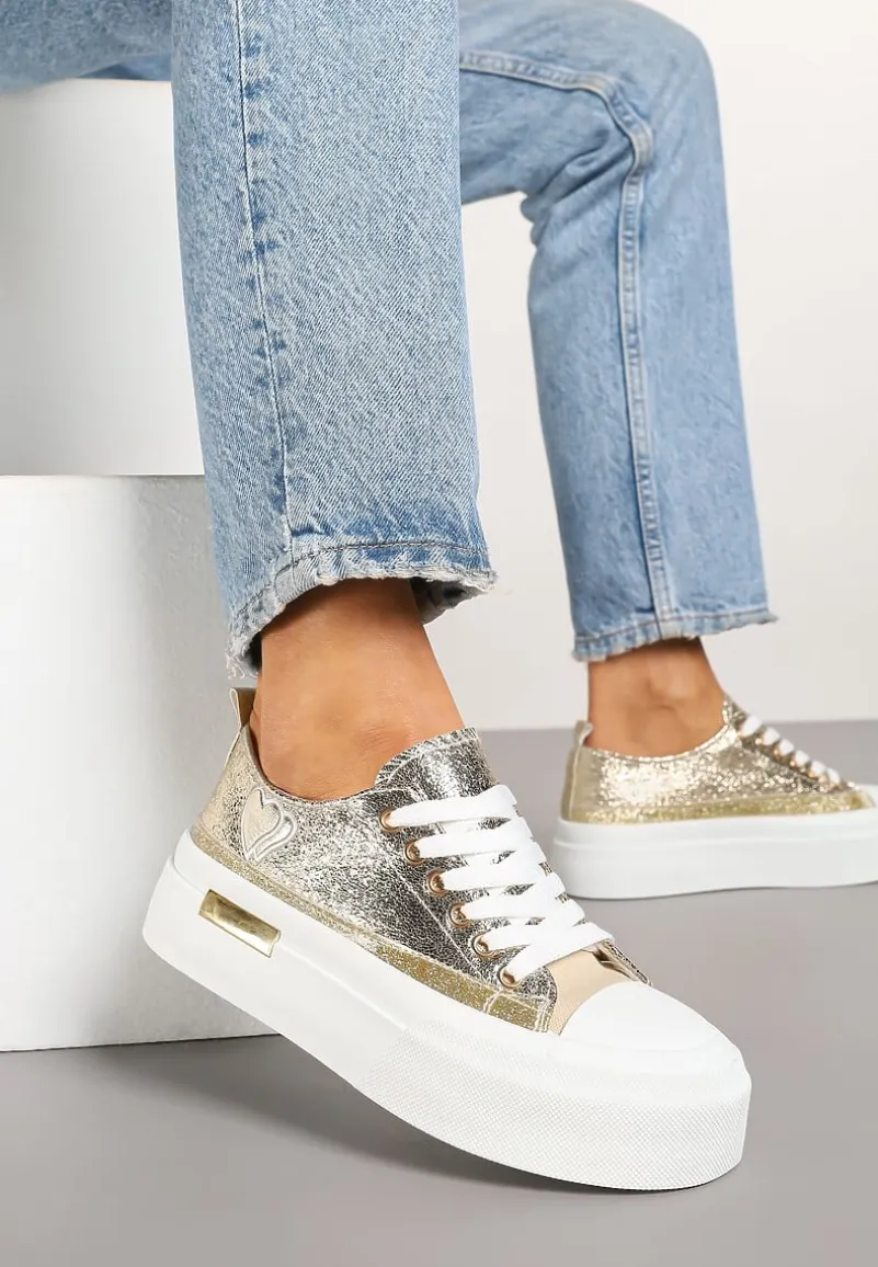 Złote Trampki na Platformie z Metalicznymi Sercami Florvila